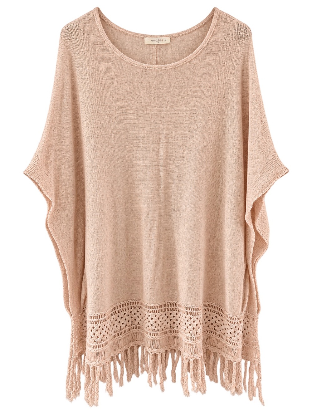 Umgee Light Pink Fringe Knit Poncho Sweater